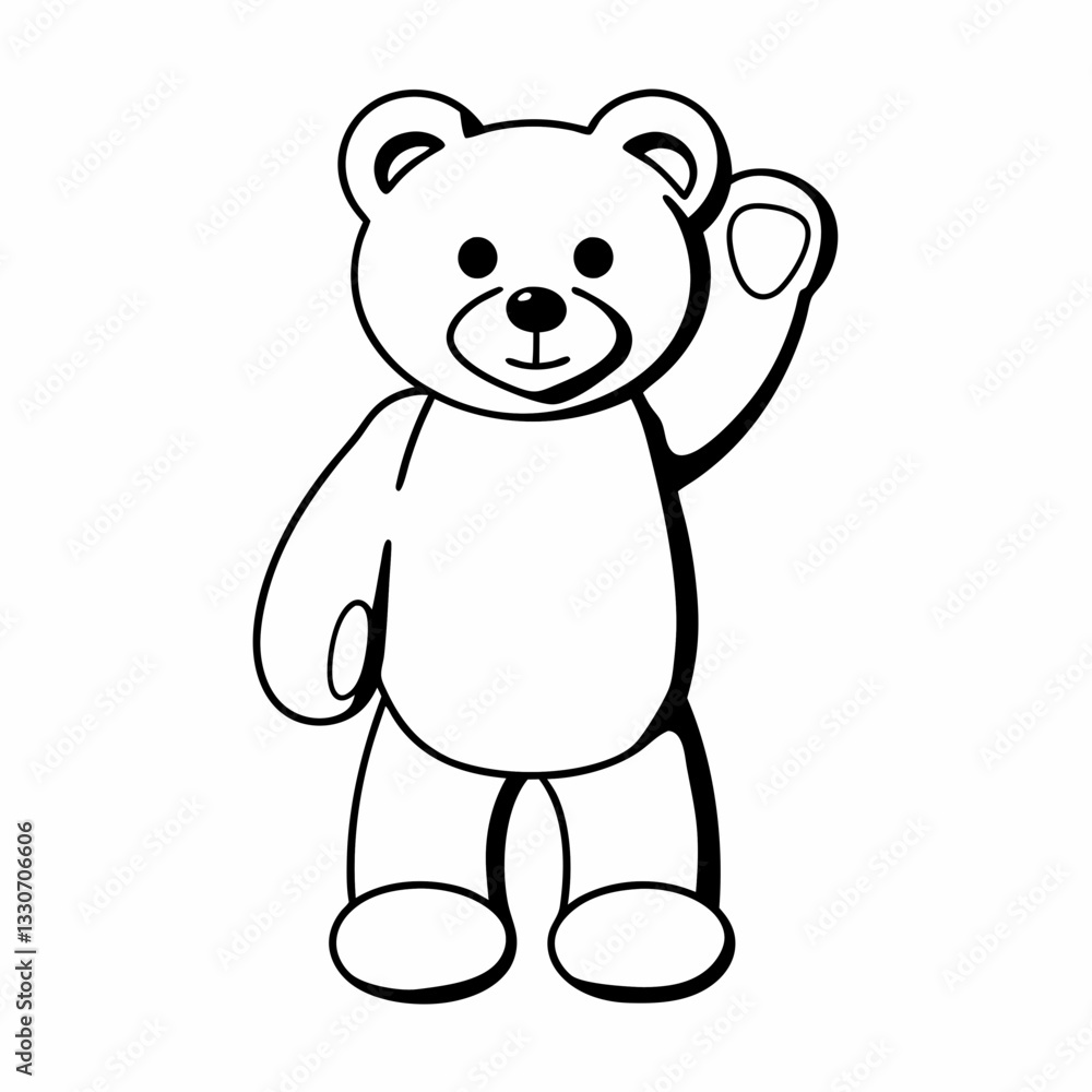 Obraz premium a charming illustration of a friendly teddy bear waving its hand, drawn in black and white, inviting a sense of warmth