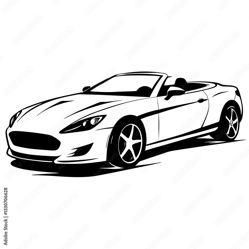 Fototapeta premium a sleek convertible sports car, black and white vector style, with its top down vector illustration