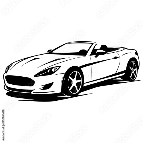 a sleek convertible sports car, black and white vector style, with its top down vector illustration
