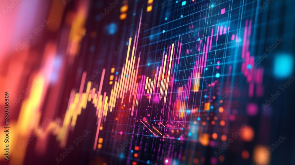 Obraz premium Colorful Abstract Data Visualization with Waveform Patterns and Lights
