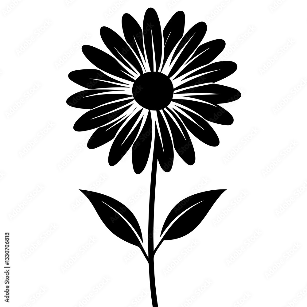 Fototapeta premium a detailed black and white illustration of a daisy flower, capturing its delicate petals and stem, vector illustration