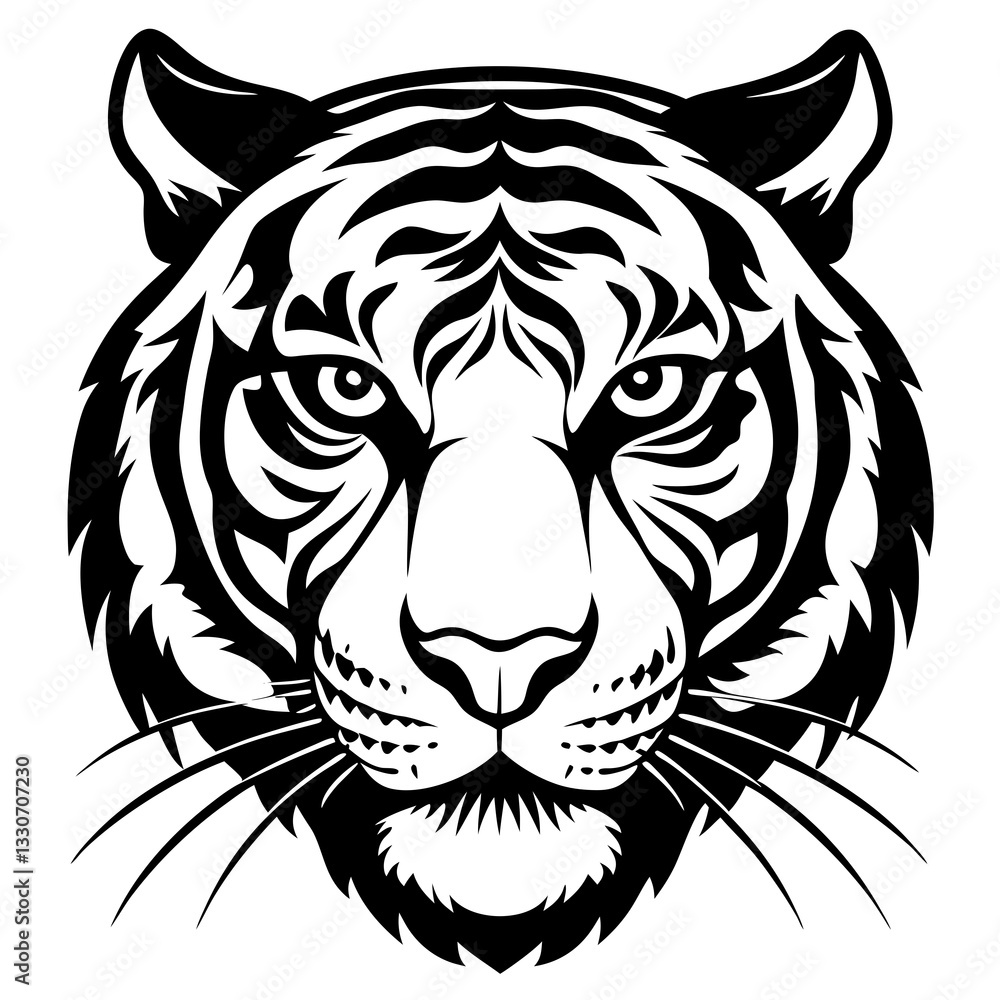 Fototapeta premium a fierce tiger head in black and white vector illustration