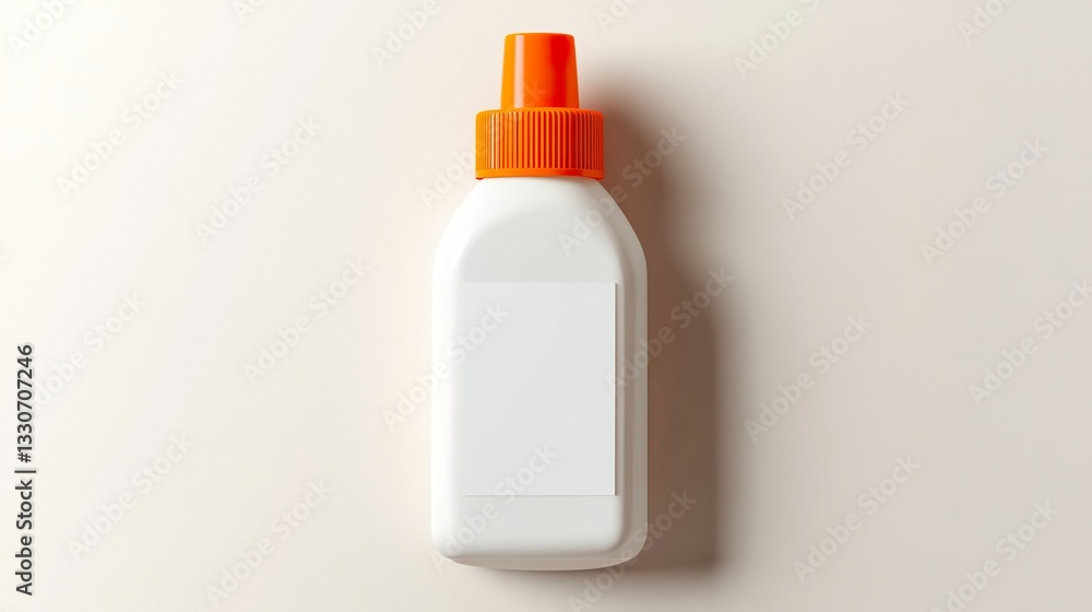 White Plastic Bottle, Orange Cap, Blank Label, Studio Shot White Plastic Bottle, Orange Cap, Blank Label, Studio Shot