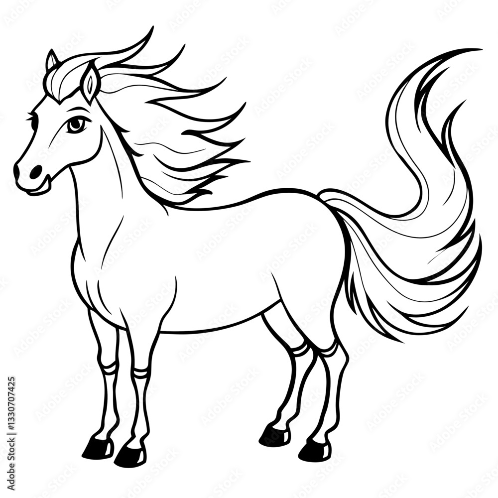 a cartoon outline of a beautiful horse with flowing mane and tail vector illustration a cartoon outline of a beautiful horse with flowing mane and tail vector illustration