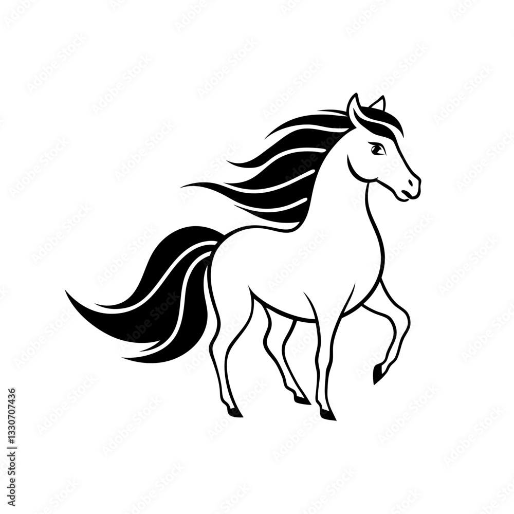 a horse illustration in black and white, exuding elegance with its flowing mane and tail, running vector illustration a horse illustration in black and white, exuding elegance with its flowing mane and tail, running vector illustration