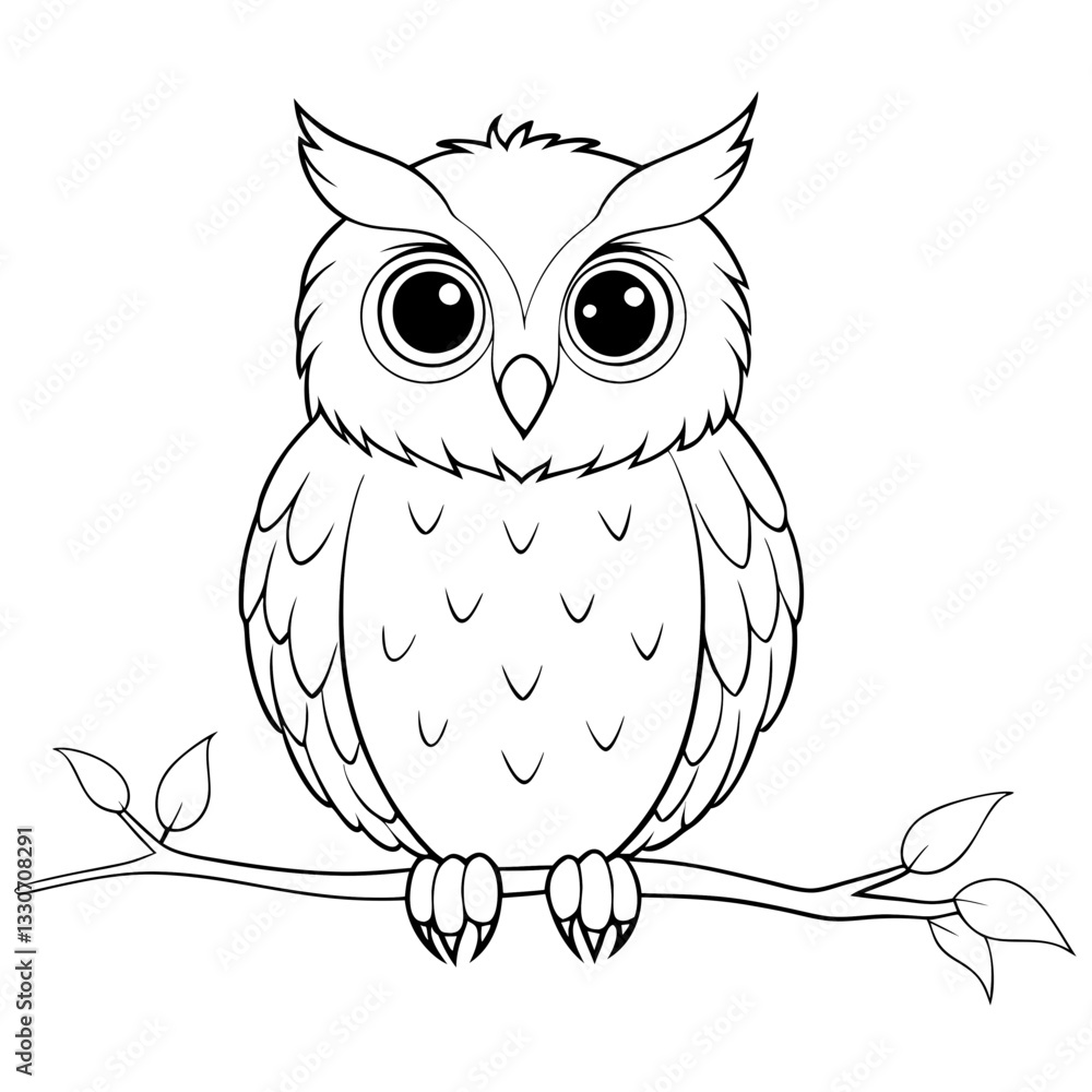 Obraz premium a detailed black and white illustration of an owl perched on a branch