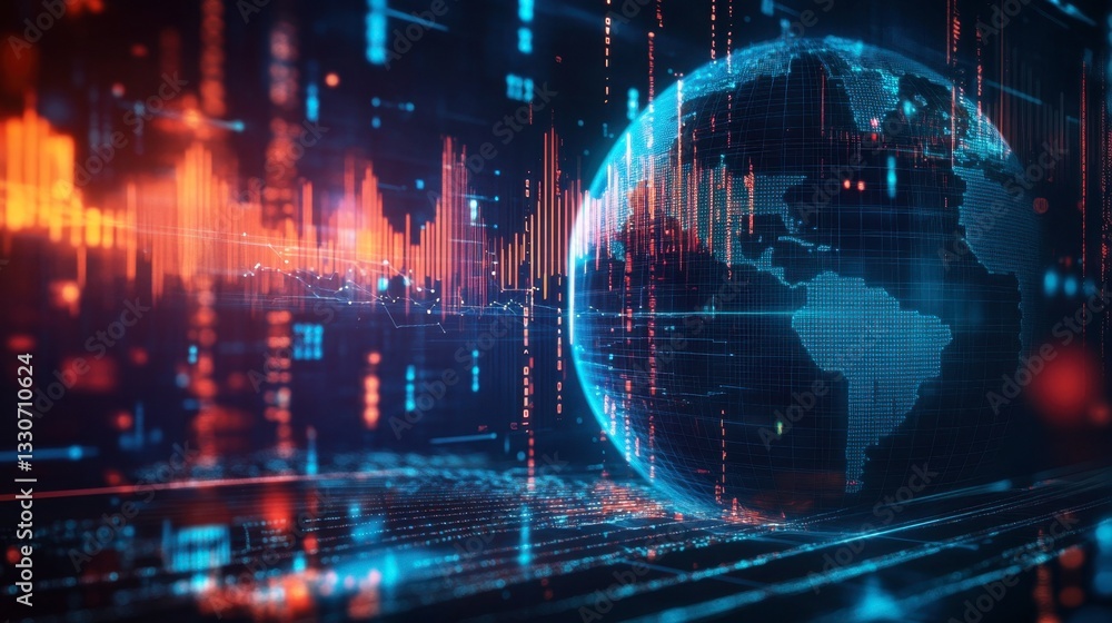 Obraz premium Global Data Visualization with Digital World and Network Connections