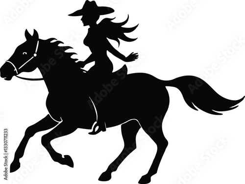 Cowgirl running horse black silhouette