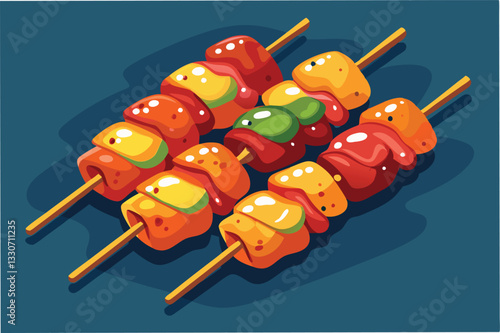 Colorful and Delicious Skewers of Grilled Vegetables and Meats on Wooden Sticks Ready for a Summer Barbecue Gathering