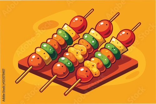 Colorful and Delicious Skewers of Grilled Vegetables and Meats on Wooden Sticks Ready for a Summer Barbecue Gathering