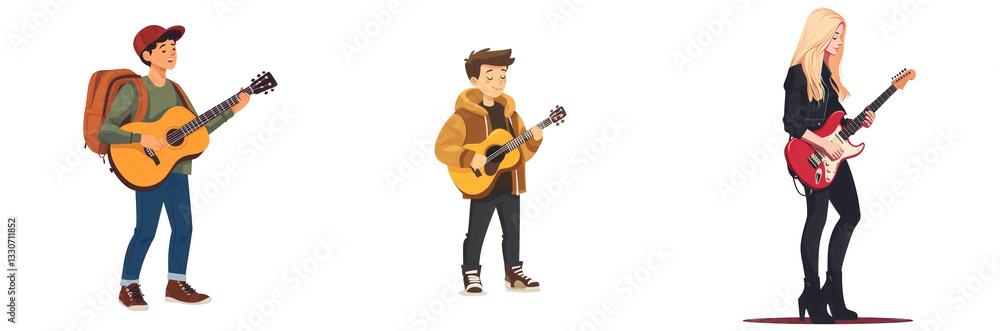 Musicians Playing Guitars isolated on white or transparent Musicians Playing Guitars isolated on white or transparent