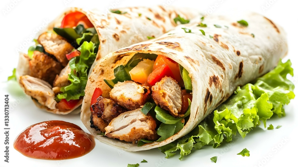 Tortilla wrap with vegetables fried chicken meat Tortilla wrap with vegetables fried chicken meat
