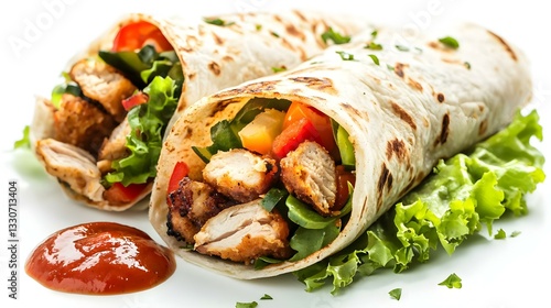 Tortilla wrap with vegetables fried chicken meat
