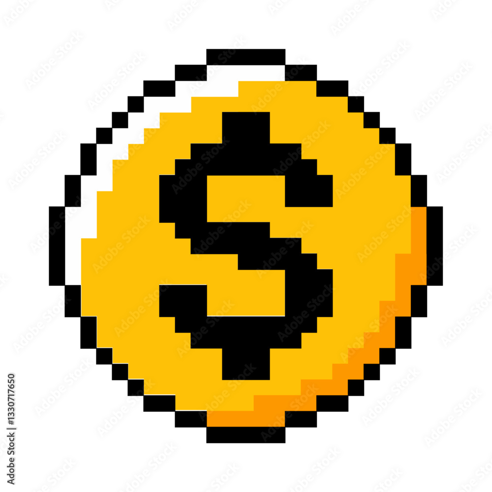 Obraz premium Pixel gold coin money icon