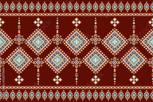Geometric ethnic oriental seamless pattern traditional Design for background,carpet,wallpaper,clothing,Batik,fabric, Vector illustration. Pixel ethnic pattern