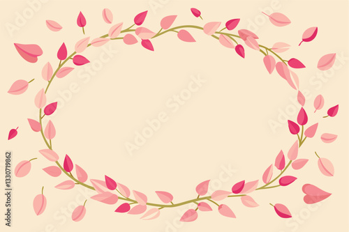 Elegant floral wreath design with pink leaves on a warm background, perfect for invitations or decorative purposes