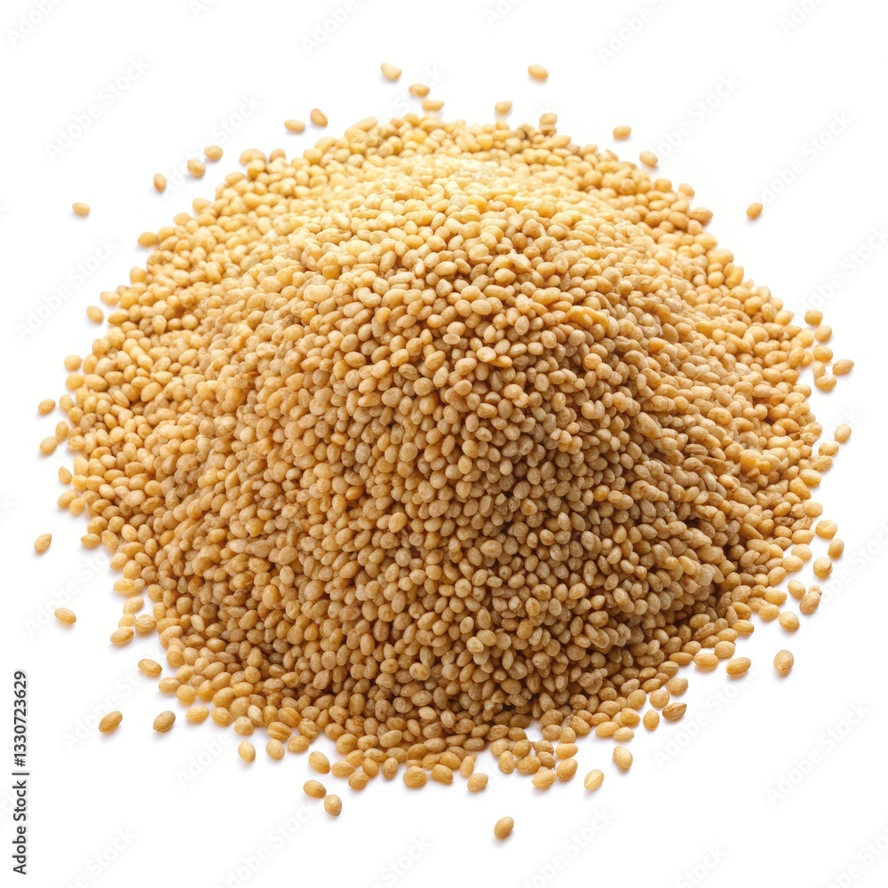 Close Up of Dried Fonio Grain Isolated on White Background. Generative AI Close Up of Dried Fonio Grain Isolated on White Background. Generative AI