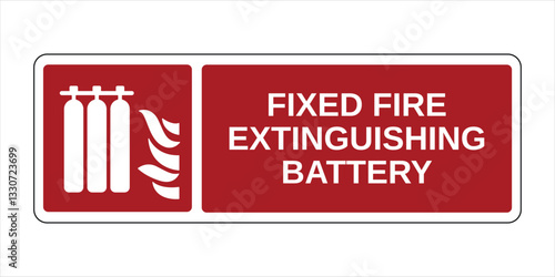 Fixed Fire Extinguishing Battery Sign, Fire Protection Equipment Sign with Horizontal Explanation - High Quality Vector Stock Image