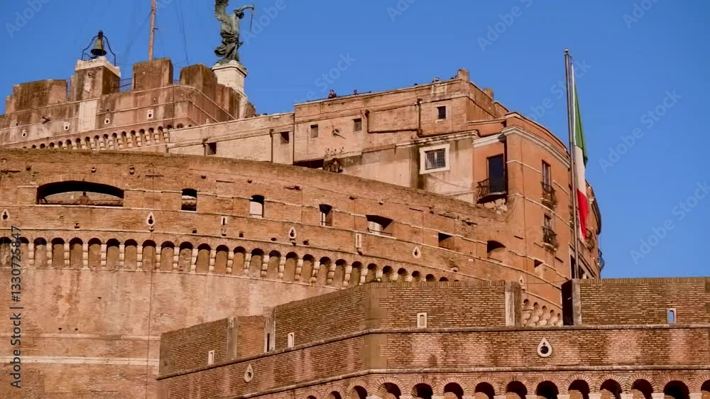 Saint Angel Castle Castel Sant Angelo from bridge Ponte Sant Angelo over the Tiber river