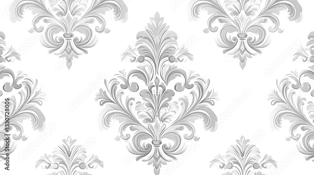 Elegant White Floral Damask Pattern, Elegant white floral damask pattern on a light background Elegant White Floral Damask Pattern, Elegant white floral damask pattern on a light background