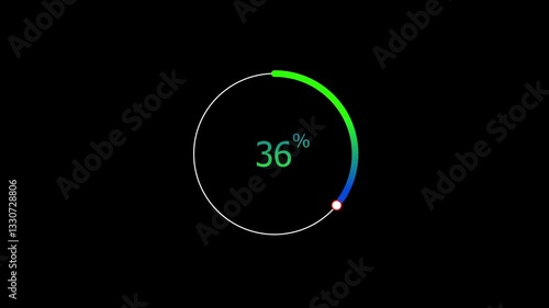 36 percent number loading circle icon pie chart animation 4K video.