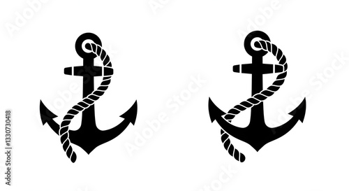 Ship anchor with rope icon set