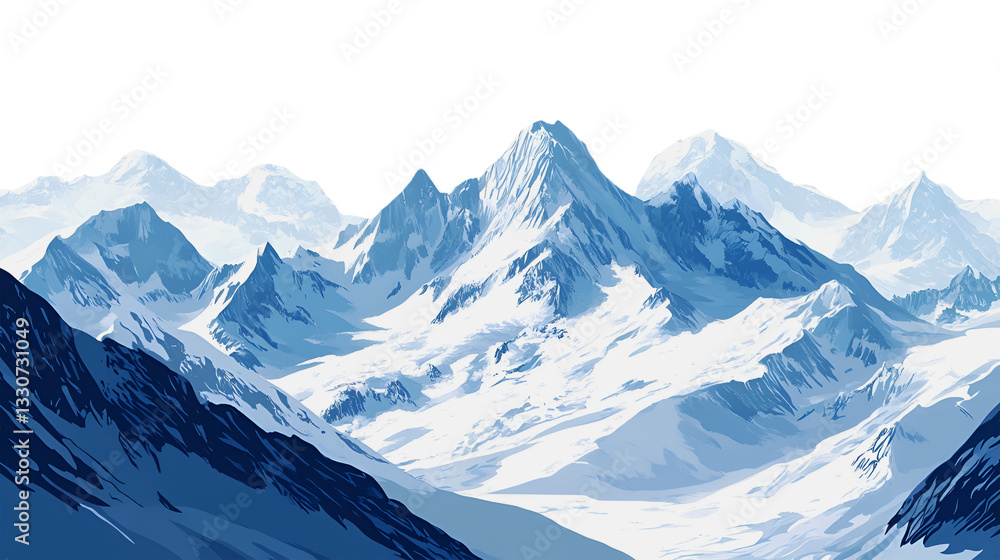 Obraz premium Majestic snow capped mountain range winter wonderland scenic view, isolated on transparent background
