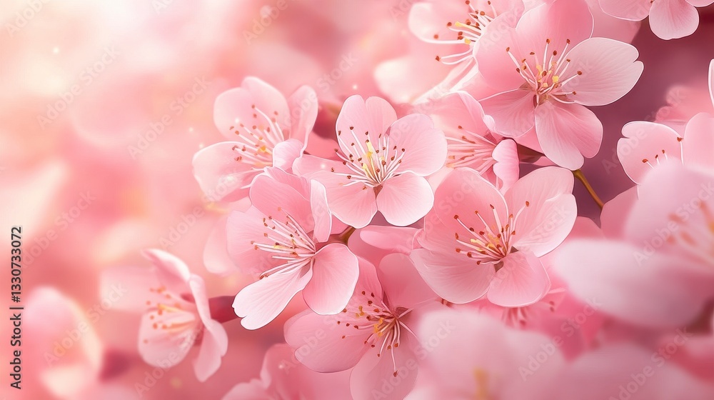 Delicate Pink Cherry Blossoms in Soft Sunlight Spring Floral Background Delicate Pink Cherry Blossoms in Soft Sunlight Spring Floral Background