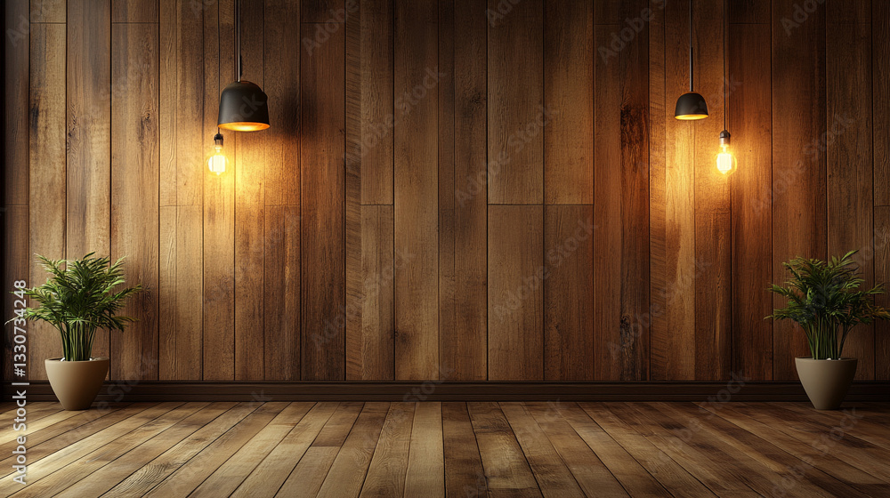 wooden room with hanging light. wooden room with hanging light.