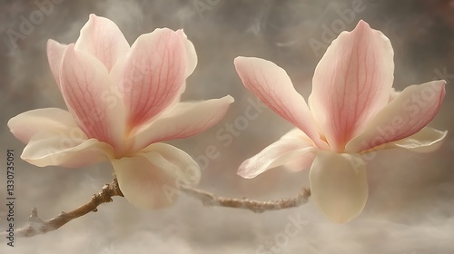 Delicate Pink Magnolia Blossoms Softly Bloom