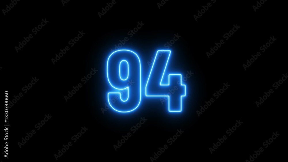 Abstract beautiful blue neon light countdown 94 number illustration background 4K. Abstract beautiful blue neon light countdown 94 number illustration background 4K.