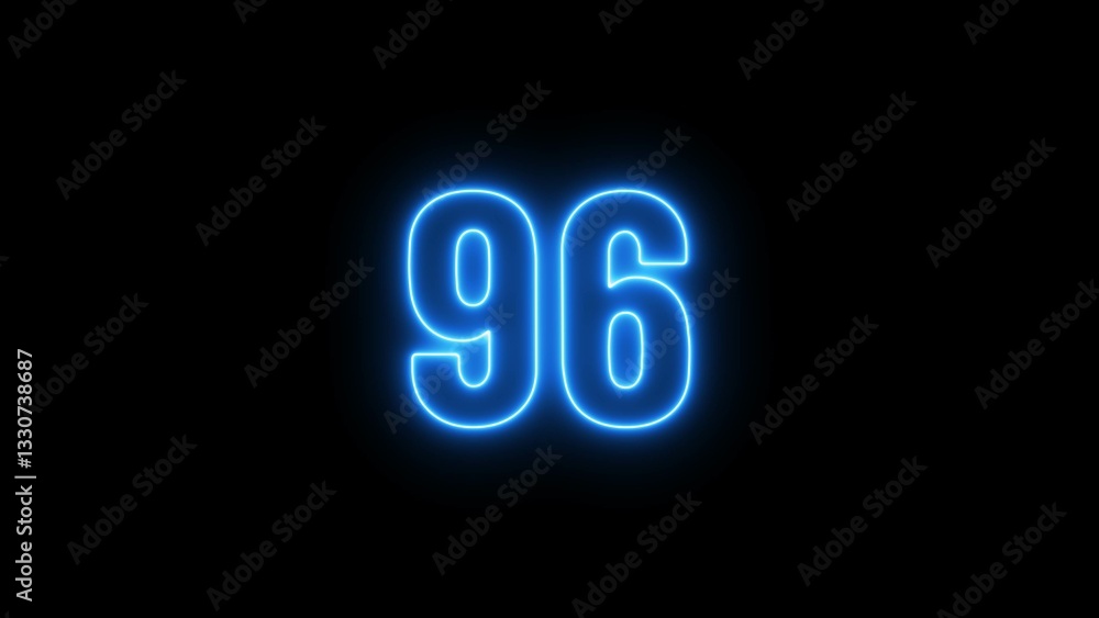 Abstract beautiful blue neon light countdown 96 number illustration background 4K. Abstract beautiful blue neon light countdown 96 number illustration background 4K.