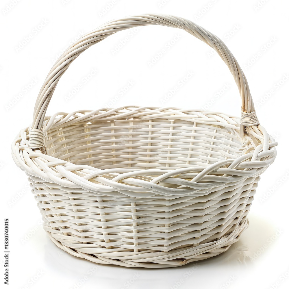 White Wicker Basket on White Background. Generative AI White Wicker Basket on White Background. Generative AI