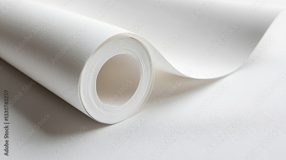 A roll of white textured paper unfurling gently A roll of white textured paper unfurling gently
