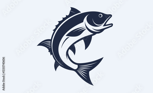 Jumping bass fish silhouette, fish silhouette vector art icon isolated on white, vector illustration 