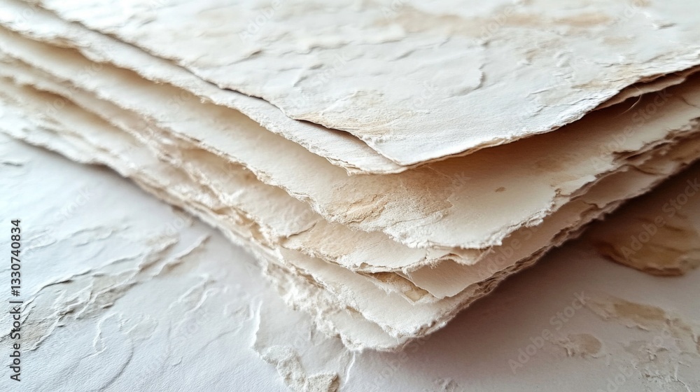 Stacked Sheets Of Textured Handmade Paper