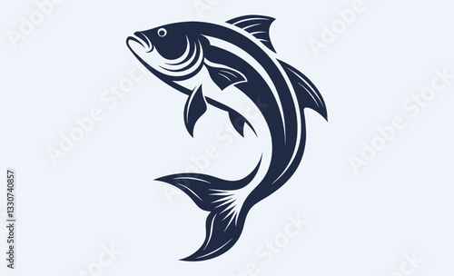 Jumping bass fish silhouette, fish silhouette vector art icon isolated on white, vector illustration 