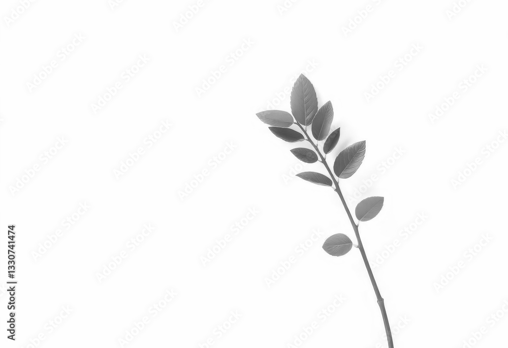 Single vibrant green plant, isolated on pure white background, macro, isolated Single vibrant green plant, isolated on pure white background, macro, isolated