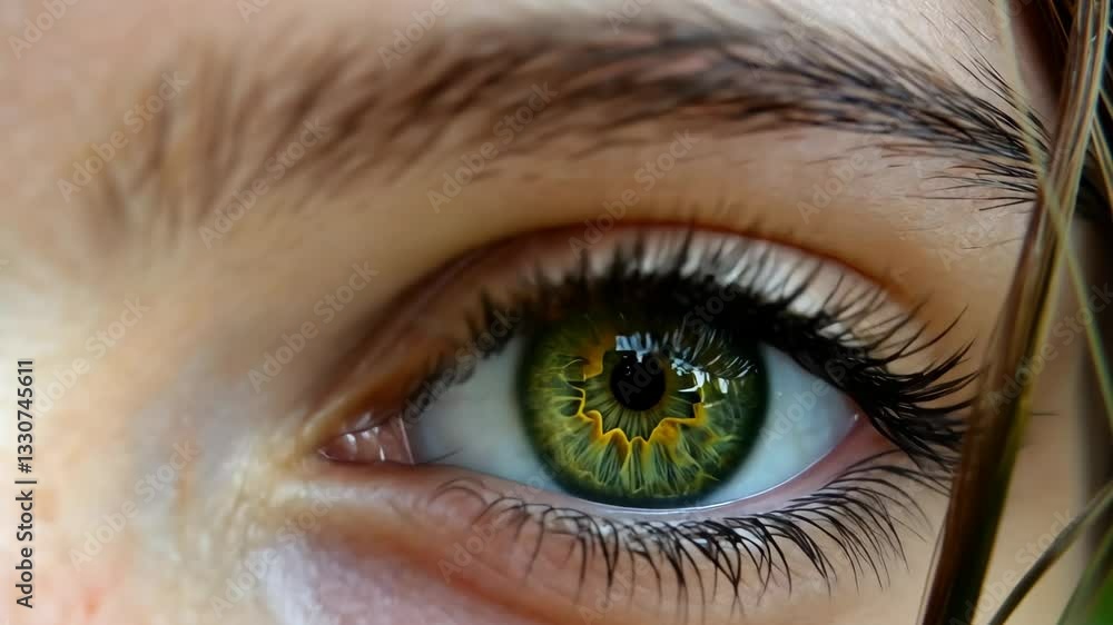 Close up view of a child's striking green eye showcasing intricate details and vibrant colors under natural light Close up view of a child's striking green eye showcasing intricate details and vibrant colors under natural light