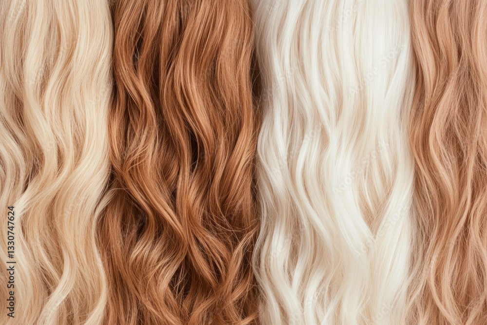 Naklejka premium Different shades of beautiful flowing hair including blonde, auburn, and platinum perfectly displayed to highlight the vibrant colors and textures