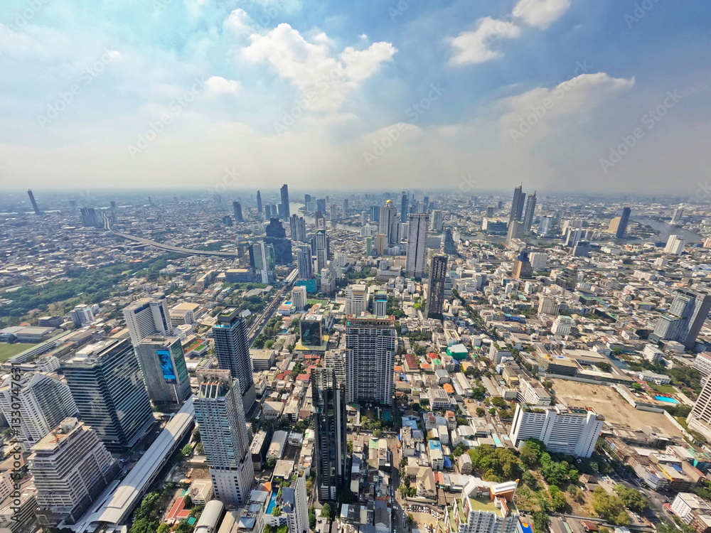 Fototapeta premium Panoramic view of Bangkok from biggest building with sky walk in Bangkok