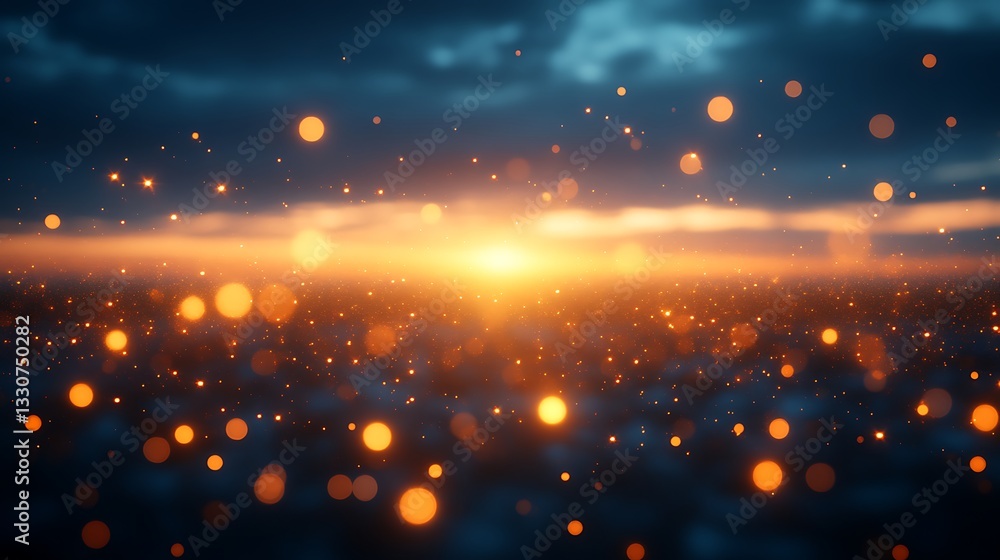 Fototapeta premium Golden Lights Sparkle Across a Dark Sky