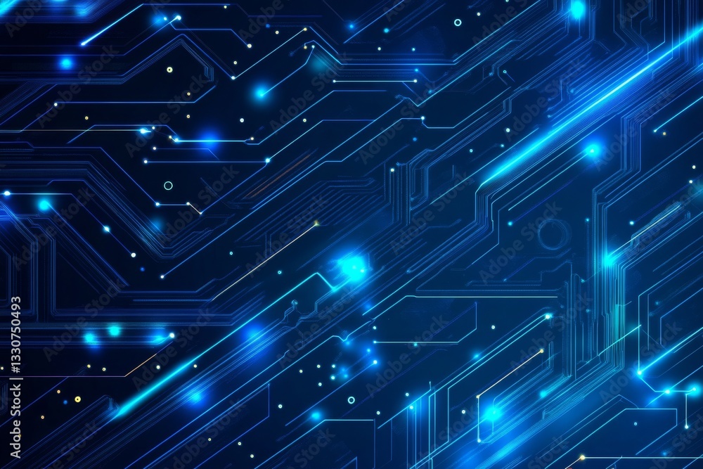 Glowing blue circuitry on dark background with bright connecting lines and patterns Glowing blue circuitry on dark background with bright connecting lines and patterns