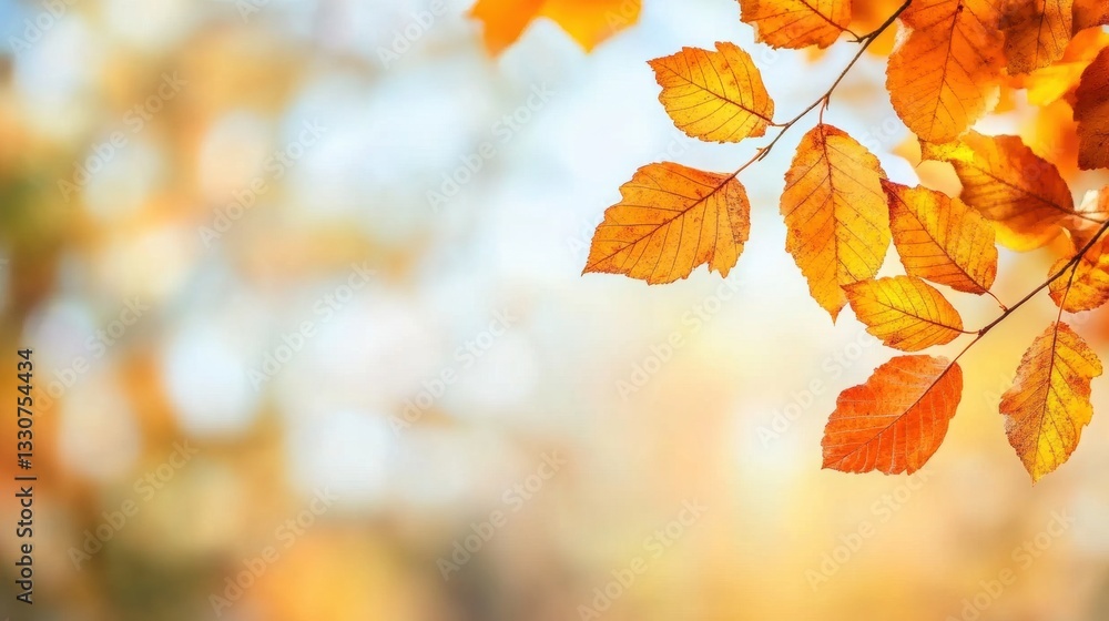 Bright orange leaves shimmer in the sunlight, showcasing the beauty of autumn in a peaceful forest setting Bright orange leaves shimmer in the sunlight, showcasing the beauty of autumn in a peaceful forest setting