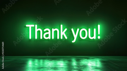 Green Neon Thank You Sign on Dark Background, Glowing Appreciation Message, Modern Typography for Social Media