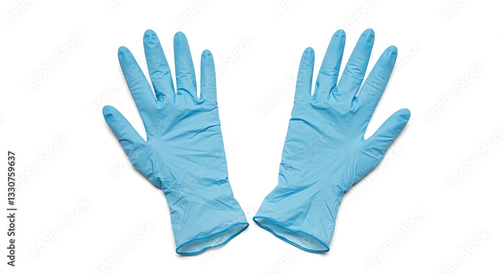 Obraz premium Pair of blue disposable medical gloves on white background
