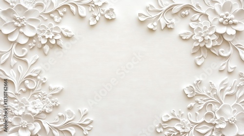 White Floral Bas Relief Design Elegant Background