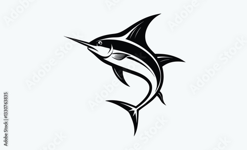 Marlin fish silhouette vector, marlin sea fish silhouette, marlin fish in different poses, sword fish, vector illustration.  
