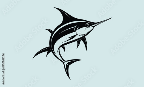 Marlin fish silhouette vector, marlin sea fish silhouette, marlin fish in different poses, sword fish, vector illustration.  