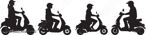 Silhouette of a person riding a scooter vector silhouette